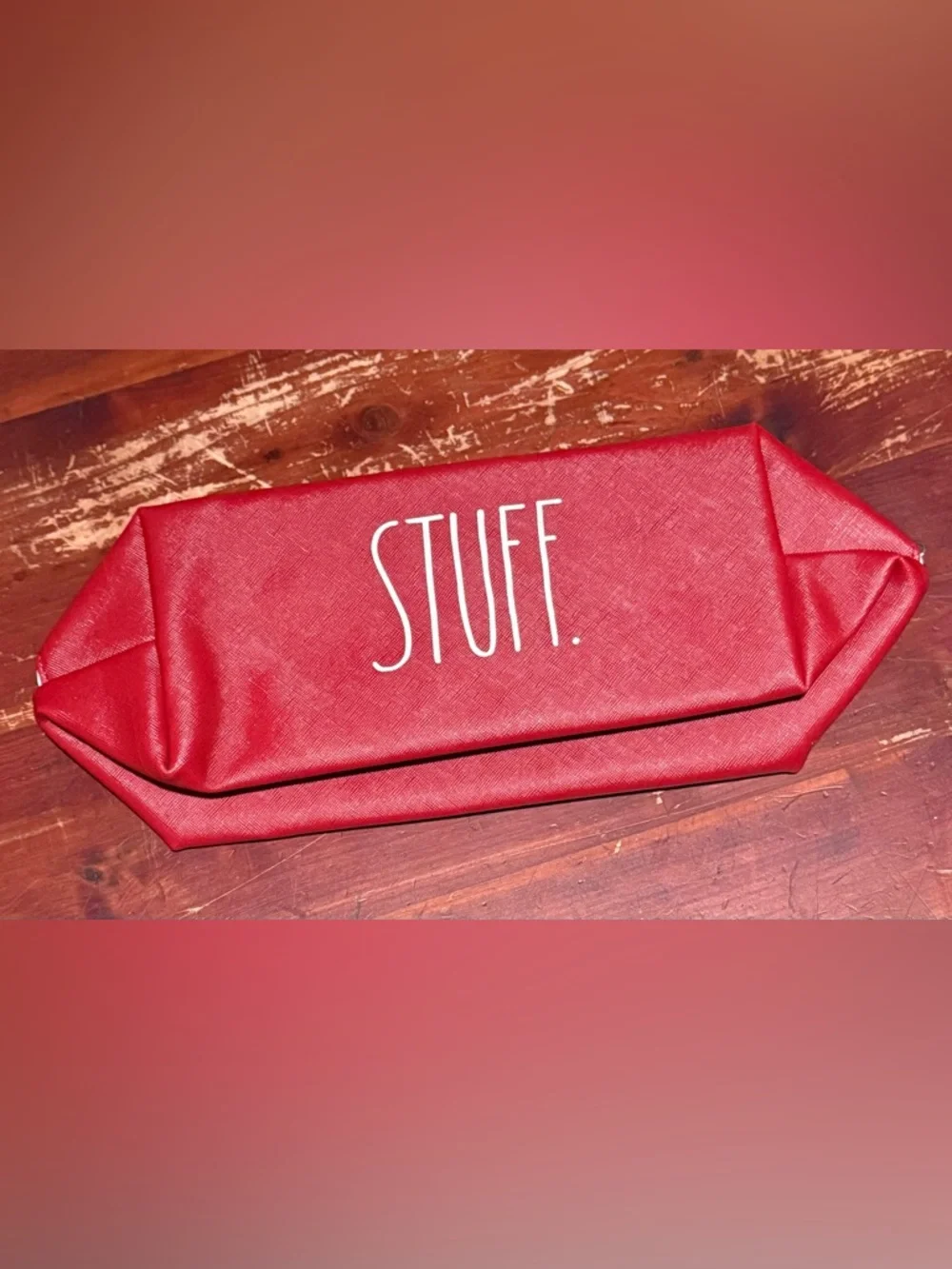 Red 'STUFF.' Zipper Pouch 9”